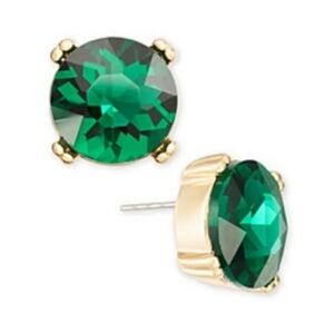 New ON 34th Gold-Tone Green Glass Stone Stud Earrings, NWT